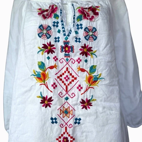 Johnny Was 3J Workshop White Embroidered  Blouse‎ Sz XS - Picture 4 of 11